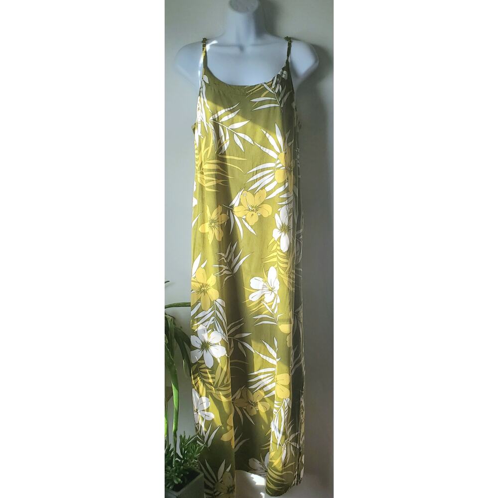 Tiki Palm Womens Tropical Green Floral Dress Size Medium Hawaiian Beachy Boho